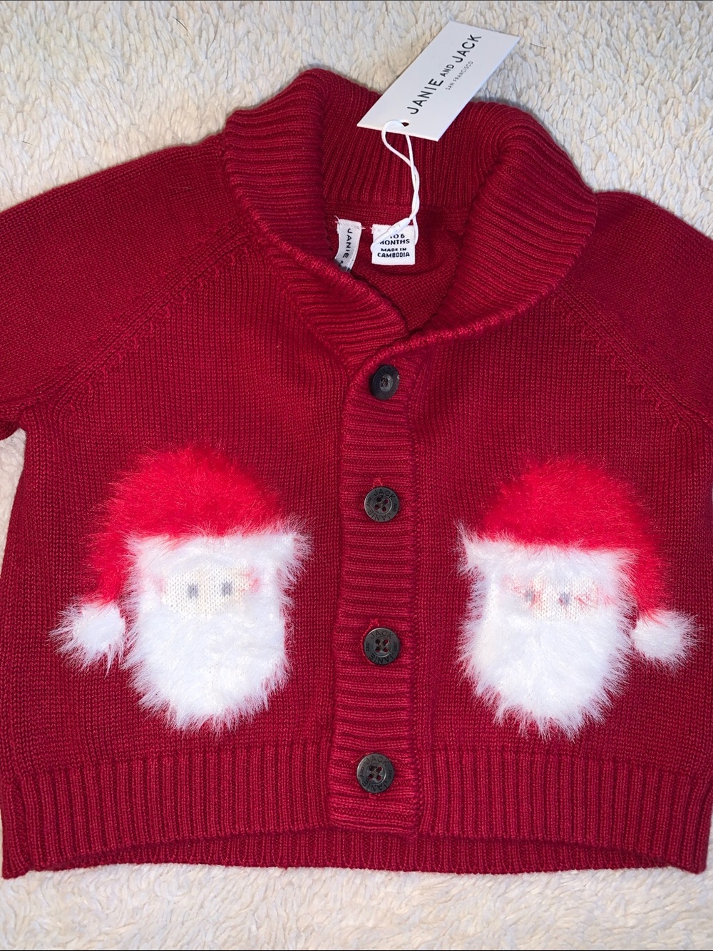 NWT Janie and Jack Santa Baby Red Cardigan 3-6M